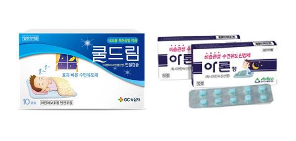 수면유도제 쿨드림, 아론/사진=GC녹십자, 알리코제약 제공