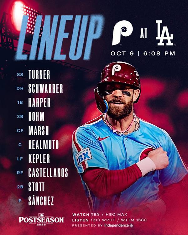 필라델피아의 4차전 라인업. 사진= 필라델피아 필리스 공식 X