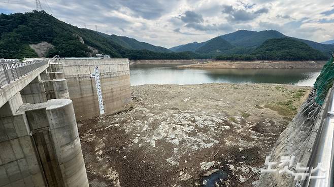 사상 최악의 가뭄이 이어지면서 바닥을 드러내고 있는 강릉 오봉저수지. 전영래 기자