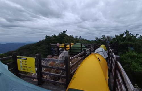 ◇강원자치도 춘천시 삼악산 전망대 점령한 텐트들. 사진=온라인 커뮤니티 보배드림 캡처.