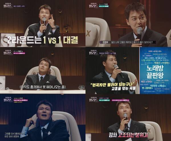 ▲ 14일 방송된 '우리들의 발라드'에서 참가자들의 무대에 푹 빠져든 모습을 보인 전현무. 방송화면 캡처