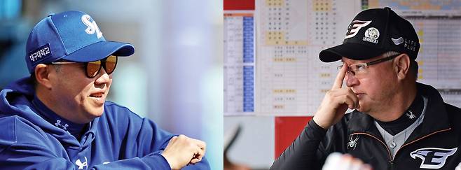 삼성 박진만 감독(왼쪽), 한화 김경문 감독 I 구단 제공