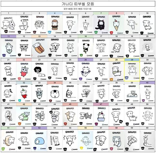 가나디 스낵 띠부실 60종 모음(X 캡처).