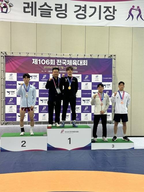 20일 열린 제106회 전국체전 레슬링 남대부 그레코로만형 60㎏급에 출전한 푸다모아이즈 아흐메드(한체대)가 금메달을 땄다. 2025.10.20 /인천시체육회 제공