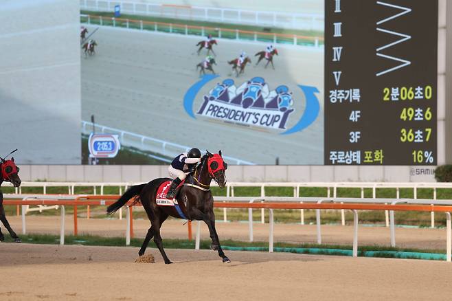 제21회 대통령배 우승한 스피드영과 정도윤 기수. 사진=한국마사회