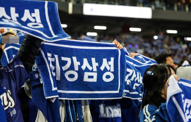 삼성 라이온즈 팬들이 프로야구 플레이오프 4차전에서 삼성을 응원하는 모습. 삼성 제공