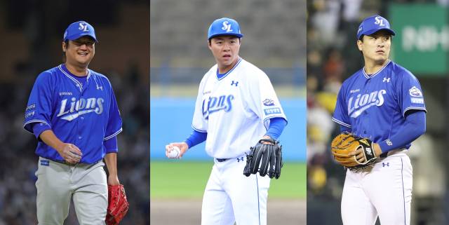 삼성 라이온즈의 불펜 최지광, 김무신, 이재희(왼쪽부터). 삼성 제공