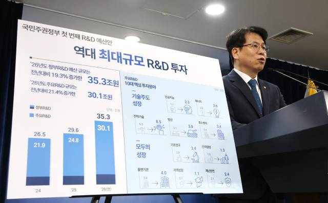 박인규 과학기술정보통신부 과학기술혁신본부장이 지난 8월 22일 서울 종로구 정부서울청사에서 26년도 주요 R&D 배분, 조정(안) 브리핑을 하고 있다.뉴스1