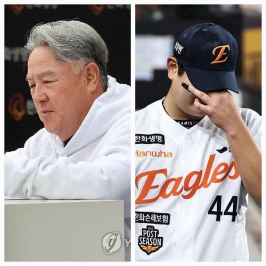 김경문 감독(왼쪽)과 김서현