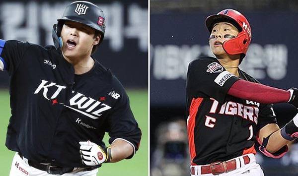 KT 강백호(왼쪽)와 KIA 박찬호는 올해 FA 영입 1순위로 손꼽힌다. 롯데가 내년 시즌을 앞두고 FA에 통 큰 투자를 할지 관심이 모인다. KT 제공·연합뉴스