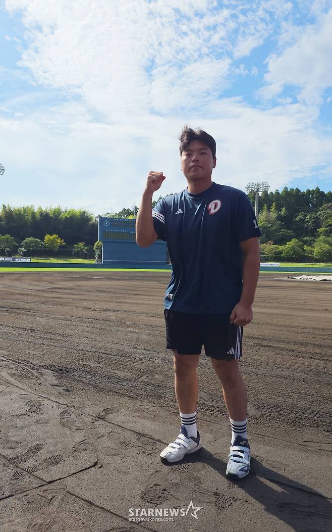 일본 미야자키 캠프에서 만난 두산 베어스 내야수 박성재. /사진=김우종 기자