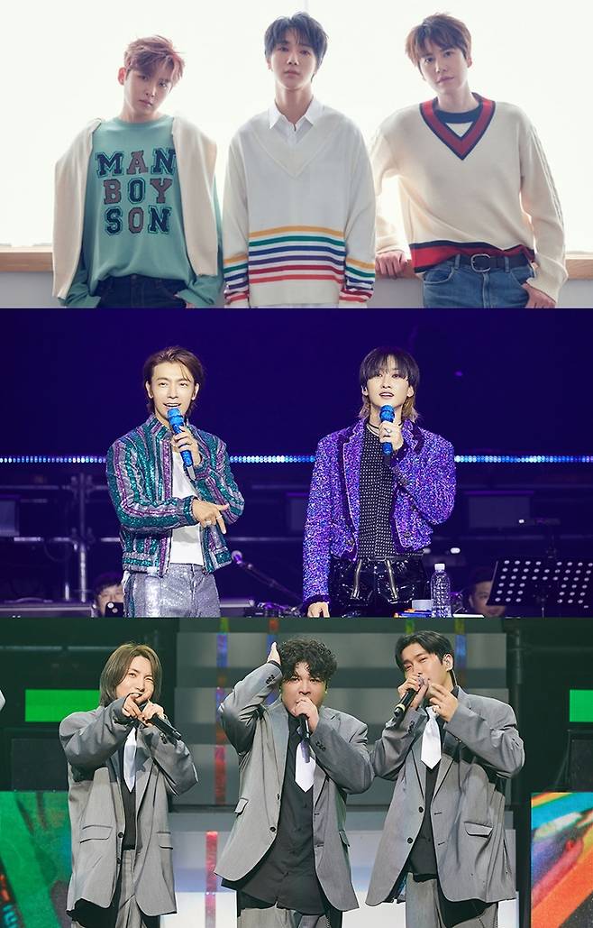 위쪽부터 슈퍼주니어-K.R.Y., 슈퍼주니어-D&E, 슈퍼주니어-L.S.S.