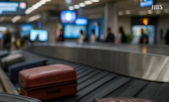 멈춰 선 수하물 벨트 위로 가방들이 줄지어 있다. ‘스마트’가 멈춘 공항. 기다림만 흐른다. (편집 이미지)