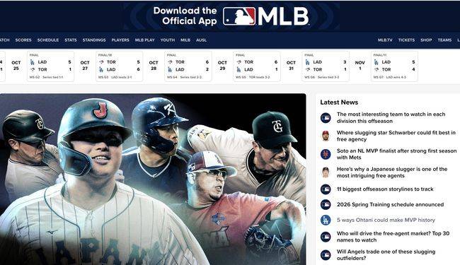 메이저리그 공식 홈페이지 캡처