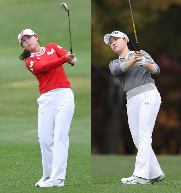 한국여자프로골프(KLPGA) 투어 2025시즌 최종전 대보 하우스디 챔피언십 우승 경쟁에 뛰어든 황유민, 서어진 프로가 2라운드에서 경기하는 모습이다. 사진제공=KLPGA (사진을 무단으로 사용하지 마십시오.)
