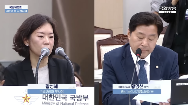 지난 13일 국정감사에서 구글의 정밀 지도 국외 반출 건의 관련 더불어민주당 황명선 위원(오른쪽)의 질의에 대답하는 구글코리아 황성혜 부사장. (사진=국회방송 중계화면 갈무리)