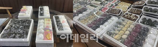 11일 서울 종로구에 위치한 낙원떡집과 인근 떡집에서 판매 중인 수능 합격떡. (사진=김윤정 기자)