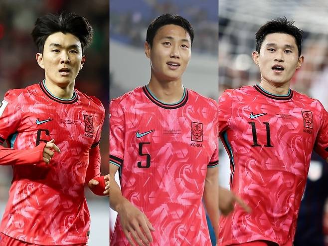 축구대표팀에 ‘부상주의보’가 내려졌다. 중앙 미드필더 콤비 황인범과 백승호, 윙포워드 이동경(왼쪽부터)이 부상으로 11월 A매치 2경기를 뛸 수 없게 됐다. 부상은 통제할 수 없는 영역인 만큼 플랜B 구축의 중요성이 높아졌다. 사진제공|대한축구협회