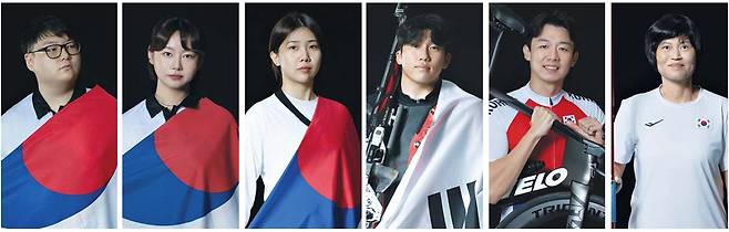 왼쪽부터 볼링 김지수·이찬미, 태권도 한다영, 사격 백승학, 사이클 유주인, 육상 이미옥 <한국농아인스포츠연맹 제공>