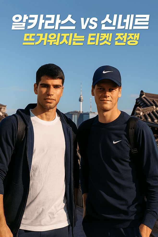 세계 1위 알카라스와 2위 신네르가 맞붙은 현대카드 슈퍼매치 입장권 예매가 다가오면서 티켓 구매를 향한 관심이 뜨거워지고 있다. 코파일럿 합성 이미지