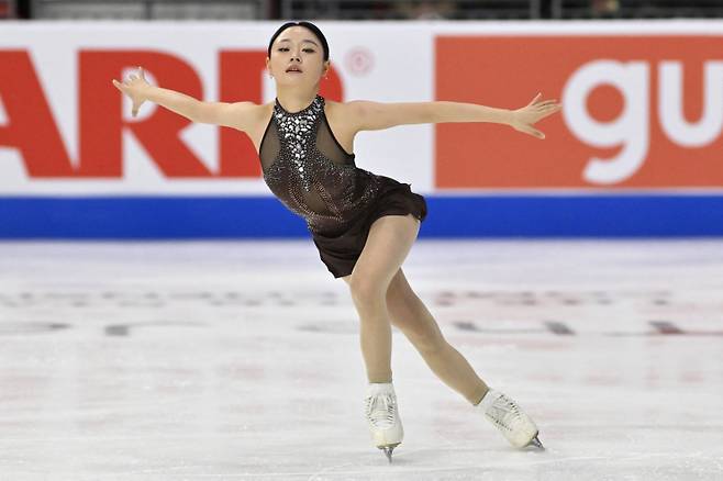 피겨 국가대표 김채연이 16일 미국 뉴욕의 허브 브룩스 아레나에서 열린 2025~26 ISU 그랑프리 5차 대회서 쇼트프로그램 연기를 펼치고 있다. 사진=연합뉴스