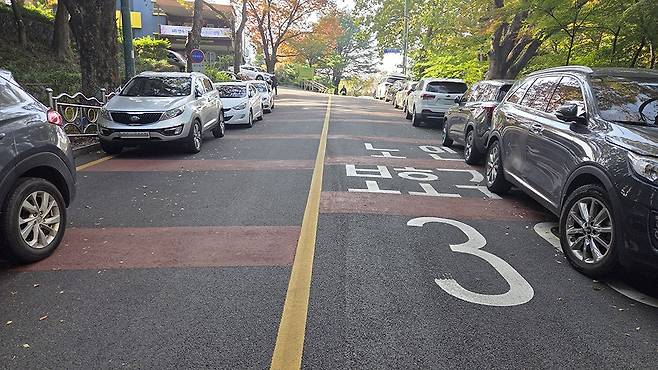 광주 노인보호구역(실버존)에 과속과 불법 주정차를 단속할 수 있는 카메라 등의 설치가 미미한 것으로 나타났다. 사진은 남구 구동 광주공원 인근 노인보호구역으로, 언덕길 양쪽에 불법 주정차 차량이 즐비해 보행자들의 안전 위협과 차량 사고 위험이 상존하고 있다. /서형우 기자