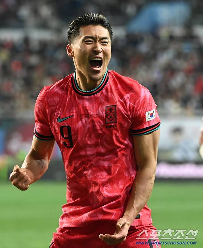 14일 대전월드컵경기장에서 열린 대한민국과 볼리비아의 A매치 평가전. 조규성이 후반 팀의 두번째 골을 터뜨리고 환호하고 있다. 대전=허상욱 기자wook@sportschosun.com/2025.11.14/