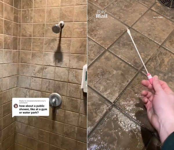 체육관의 공용샤워실 바닥의 세균 상태를 확인하는 실험 장면 일부. 데일리메일 캡처