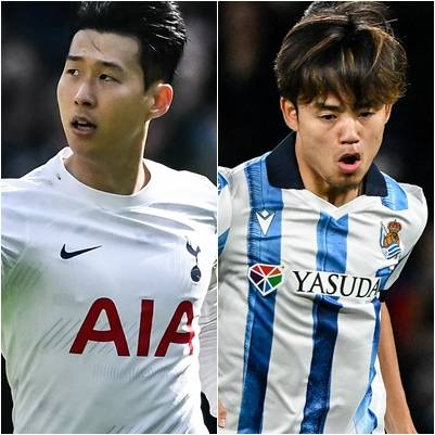 토트넘 홋스퍼 시절 손흥민(왼쪽)과 레알 소시에다드 공격수 구보 다케후사. /AFPBBNews=뉴스1