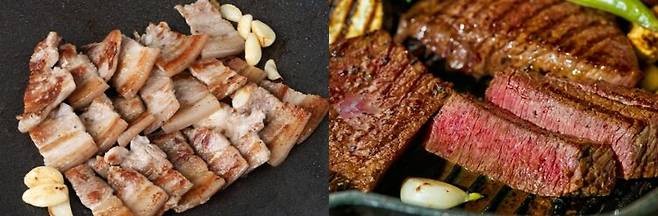 삼겸살과 소고기 안심 구이. 사진=클립아트코리아