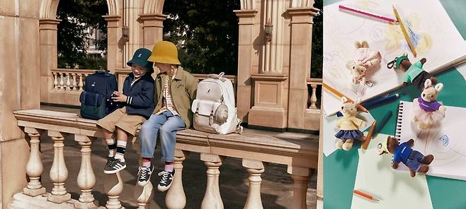 SJ그룹의 유아동브랜드 캉골키즈가 출시한 26SS 신학기 가방 메인이미지와 키링 / 사진=에스제이그룹 제공