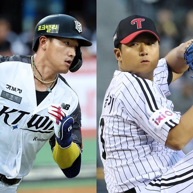 KT 위즈 안현민(왼쪽)과 LG 송승기. 구단 제공