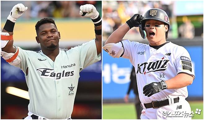 한화 이글스 복귀설이 제기된 요나단 페라자(왼쪽)와 FA 협상이 진행 중인 강백호. 사진 엑스포츠뉴스 DB