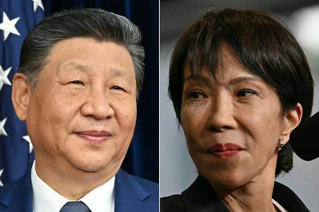 시진핑 중국 국가주석(왼쪽)과 다카이치 사나에 일본 총리. AFP 연합뉴스