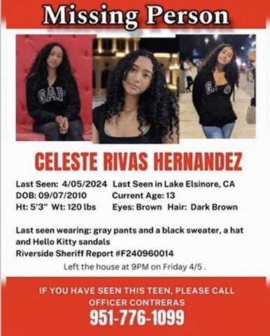 셀레스트 리바스(15) 실종 수배지.