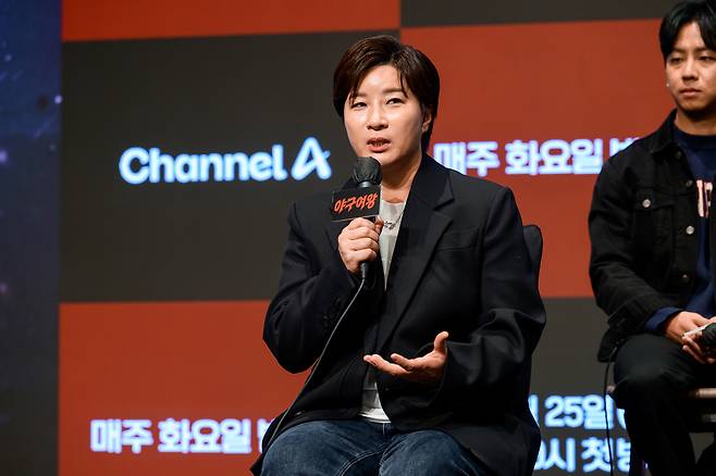 박세리 전 골프 국가대표 감독이 25일 오후 서울 신도림 디큐브시티 더 세인트 웨딩홀에서 열린 채널A 예능 ‘야구여왕’ 제작발표회에 참석해 발언하고 있다. 사진 채널A