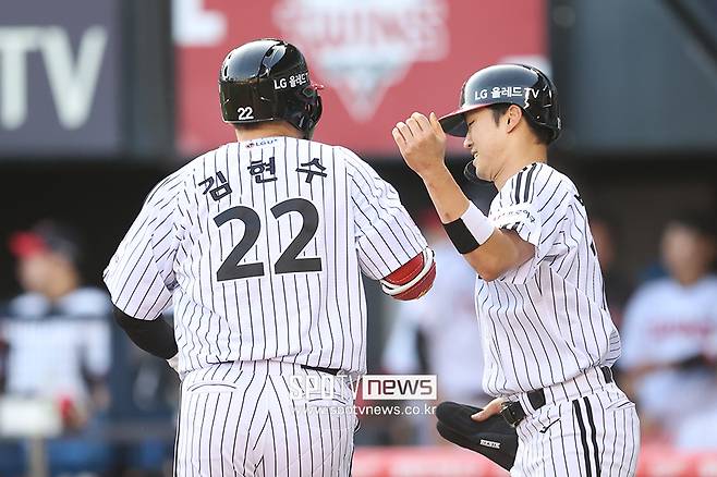 ▲ 김현수 박해민 ⓒ곽혜미 기자