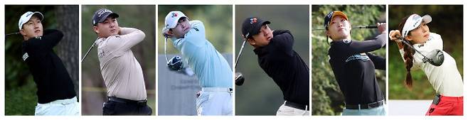 왼쪽부터 김백준, 이태훈, 배용준, 최승빈, 방신실, 이동은(사진=KPGA, KLPGT 제공)