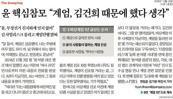 ▲2일자 중앙일보 1면