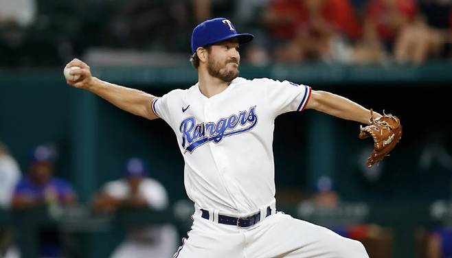 텍사스 레인저스 시절인 2021년 9월 19일(한국시각) 시카고 화이트삭스전에 구원등판한 드류 앤더슨. 당시 그는 3이닝 1안타 1실점으로 구원승을 따냈다. AP연합뉴스