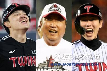 LG 트윈스 박동원, 차명석 단장, 홍창기. 스포츠조선DB