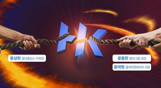 한국콜마 창업주 윤동한 회장이 아들 윤상현 콜마홀딩스 부회장을 상대로 제기한 주식 반환 청구 소송 2차 변론이 열렸다. 양측 법률대리인은 증인 채택을 두고 신경전을 벌였다. /그래픽=강지호 기자
