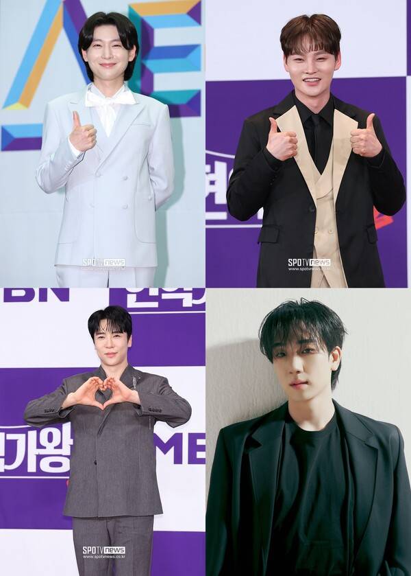 ▲ ‘글로벌 팬스 초이스 어워즈’(GFCA) 올해의 글로벌 트로트 스타 부문에 노미네이트된 김용빈, 박서진, 최수호, 에녹(왼쪽 위부터 시계방향). ⓒ스포티비뉴스DB, 포고엔터테인먼트 제공