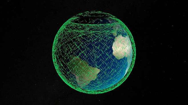 스타링크 위성의 이동 궤적. 미국항공우주국 제공