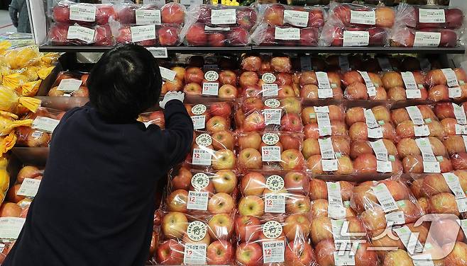 21일 서울의 한 대형마트에 사과가 진열돼 있다.ⓒ News1 박지혜 기자