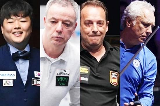 조명우가 14일 중국 청두(成都)에서 열린 ‘2025 청두월드게임’ 남자캐롬에서 금메달을 따며 야스퍼스-산체스-자네티와 함께 커리어그랜드슬램을 달성했다. 왼쪽부터 조명우, 야스퍼스, 산체스-자네티. (사진=WCBS, SOOP, MK빌리어드뉴스 DB)