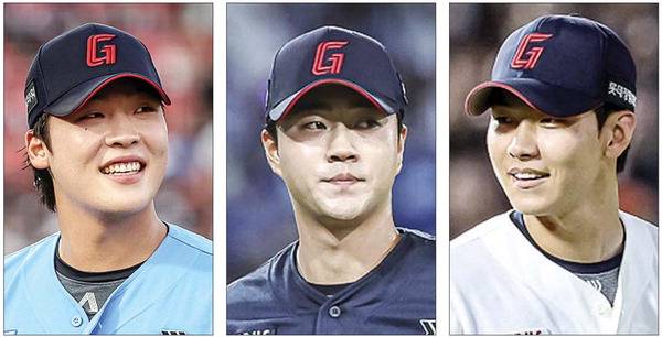 왼쪽부터 롯데 자이언츠 투수 이민석, 윤성빈, 홍민기. 롯데 자이언츠 제공