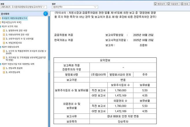 한때 지분 5%를 넘겼던 개인 주주 조윤하 씨. 다트 화면 캡처
