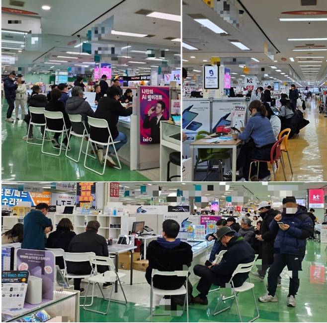 지난 3일 휴대폰 판매의 성지로 불리는 서울 강변 테크노마트에서 고객들이 휴대폰을 교체하기 위해 상담을 받고 있다./안상희 기자