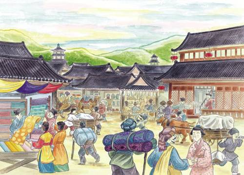 고려 시대의 국제 무역항 벽란도 이미지. 소설 ‘벽란도의 비밀 청자’(문학동네·2014)에 삽입된 그림이다. 세계일보 자료사진